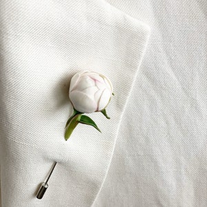 Peony lapel pin white flower lapel pin bud peony needle brooch wedding boutonniere  usher lapel pin delicate lapel pin groom boutonniere