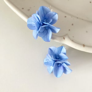 Hydrangea earrings blue flower earrings blue hydrangea jewelry delicate aerrings botanical jewelry hydrangea pendant hydrangea necklece