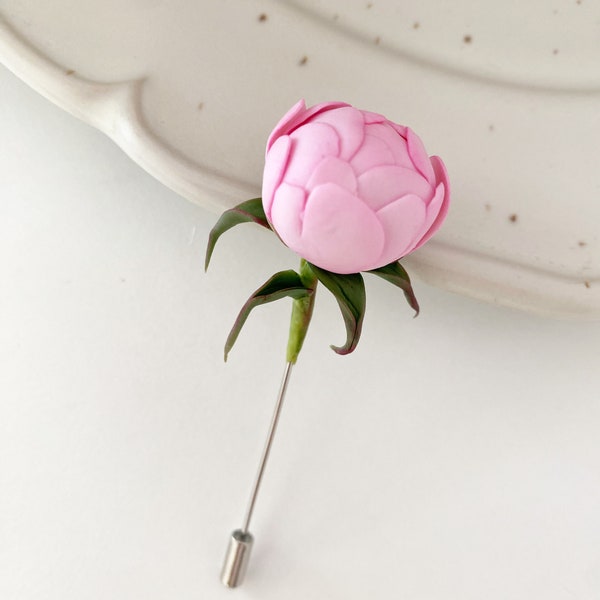 Peony lapel pin pink flower lapel pin wedding boutonniere groom floral lapel pin men brooch peony button hole usher lapel pin delicate