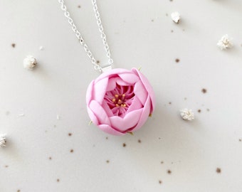 Peony pendant pink peony necklace peony jewellery peony earrings flower pendant flower jewellery floral pendant rose pendant