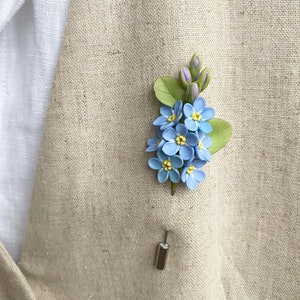 Blue flower lapel pin wedding lapel pin forget-me-not boutonniere delicate lapel pin blue flower brooch suit lapel pin groom boutonniere