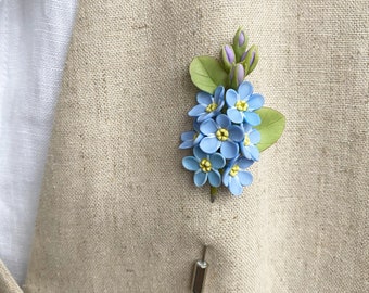 Blue flower lapel pin wedding lapel pin forget-me-not boutonniere delicate lapel pin blue flower brooch suit lapel pin groom boutonniere