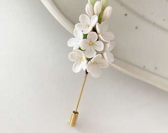 Lilac lapel pin ivory flower lapel pin groom boutonniere wedding lapel pin button hole floral lapel pin men brooch delicate lapel pin spring