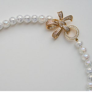 Crystal Beads Necklace gemstone, 18k gold clasp high quality Jewellery choker, crackled quartz crystal, handmade white, SparksandMe image 8