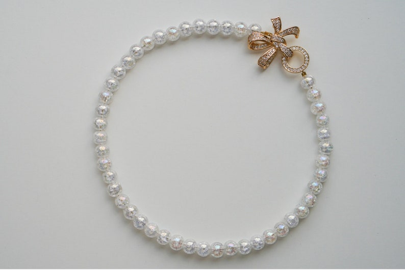 Crystal Beads Necklace gemstone, 18k gold clasp high quality Jewellery choker, crackled quartz crystal, handmade white, SparksandMe image 7