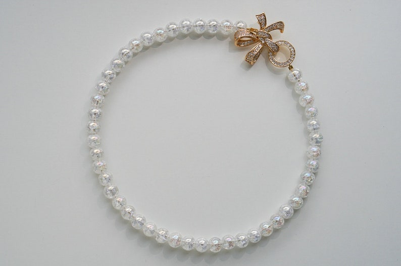 Crystal Beads Necklace gemstone, 18k gold clasp high quality Jewellery choker, crackled quartz crystal, handmade white, SparksandMe image 9