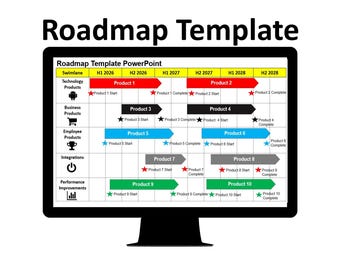 Road Map Vorlage | Power Point Landkarte | Projektplan auf einer Seite | Projektfahrplan | Timeline-Gantt