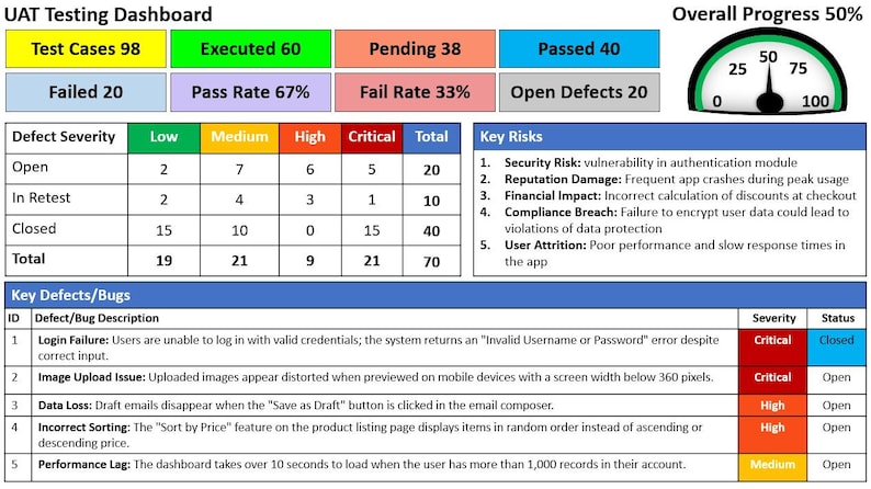 UAT Testing Dashboard (user Acceptance Testing, UAT Template, Test ...
