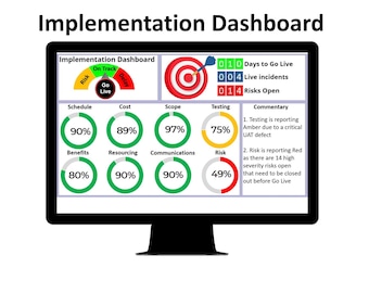 Implementation Dashboard for Project Go-Live (go-live process, project go live readiness, project health, Go live dashboard, Implementation)