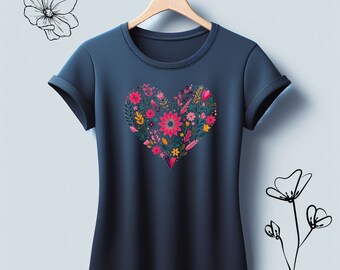 Wildflower shirt Women's Floral shirt Wildflower Meadow Women's Tee Boho chic shirt Boho Shirt Nature Lover Flower Heart Shirt Spring