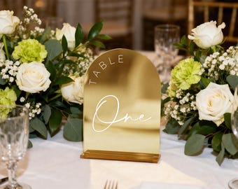 Arched Gold Mirror Wedding Table Numbers | Acrylic Table Decor
