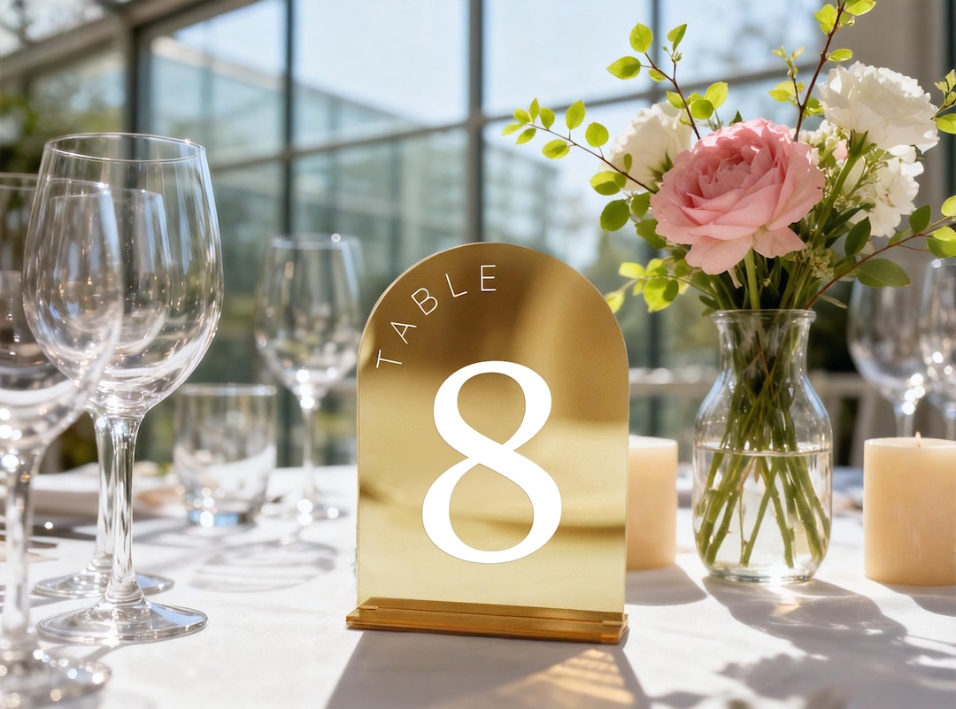 Mirrored Table Numbers Gold Mirror Wedding Table Numbers | Arched Acrylic Table Numbers ...