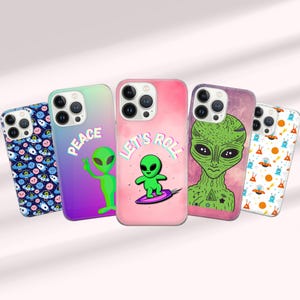 Funda de teléfono con diseño de extraterrestre colorido y divertido, con diseño de ovni, compatible con iPhone 15 Pro Max, 14 Plus, 13, 12, 11, XR y Samsung S24, S23, A54, A53, Pixel 8 Pro, 7