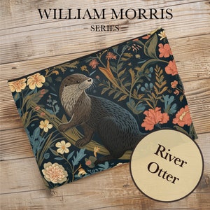 The River Otter Accessory Pouch - Cute Bag for Books, Pencils and More - Inspired William Morris Accessory Pouch - Otter Forest Themed