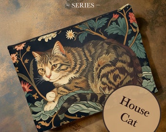 Accessoirezakje - William Morris Geïnspireerde Huiskat - Ractangle Forest Themed Pouch - William Morris Feline Book Bag - Cat Make-Up Bag