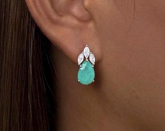 Boucles d'oreilles en forme de larme en argent 925 avec tourmaline : pendentif délicat