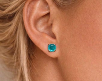 Clous d'oreilles en tourmaline Paraiba | Octogone, argent sterling, fait main
