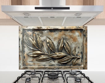 Tempered Glass Backsplash-Olive Branch Backsplash Tiles-Olive Backsplash-Olive Branch Splashback Stove Back Cover-Backsplash Behind Stove