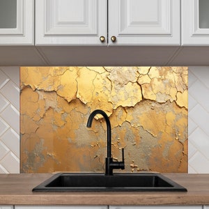 Tempered Glass Backsplash, Gold Backsplash, Gold Metal Backsplash, Golden Splashback Stove Back Cover, Backsplash Behind Stove