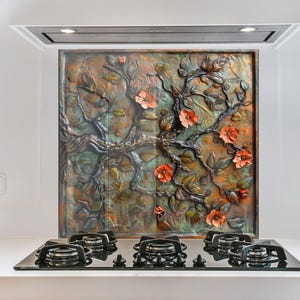 Tempered Glass Backsplash, Life of Tree Backsplash,  Tree of life Splashback Stove Back Cover, Backsplash Behind Stove