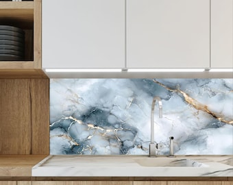 Green Marble Tempered Glass Kitchen Backsplash – Luxury Gold Vein Splashback, Modern Stove Cover Wall Art