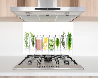 Kruidenlepels Gehard glas achterwand keuken en spatscherm – Kleurrijke kookkruiden muurkunst, hittebestendig fornuispaneel