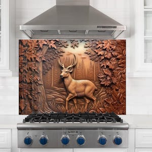 Tempered Glass Kitchen Backsplash, Deer Backsplash, Animal Backsplash, Deer Splashback Stove Back Cover, Backsplash Behind Stove