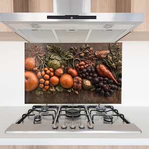 Tempered Glass Kitchen Backsplash, Vegetable Backsplash, Stove Backsplash for Vegetable Splashback for Stove Back Cover, Fruits Backsplash