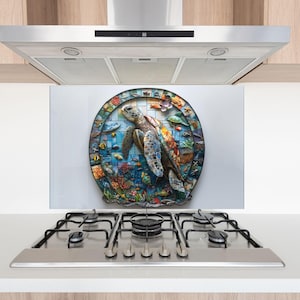 Sea Turtle Tempered Glass Backsplash: Aquarium Kitchen Decor