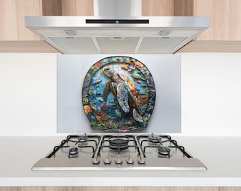 Sea Turtle Tempered Glass Backsplash: Aquarium Kitchen Decor