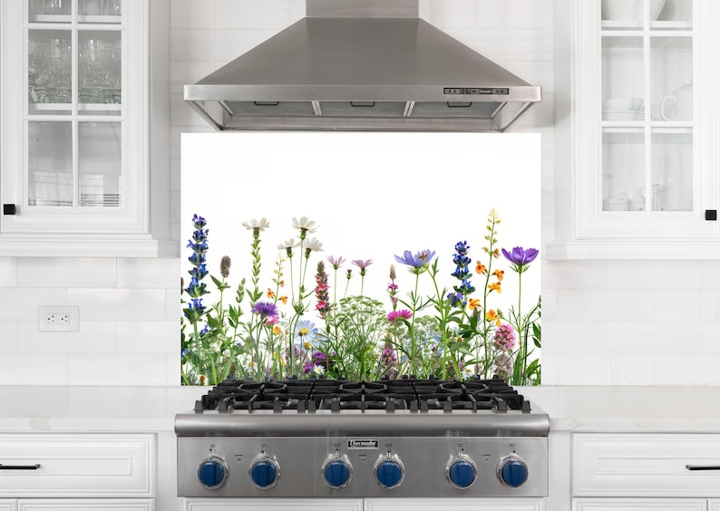 Wildflower Glass Backsplash Panel, Tempered Glass Kitchen Splashback ...