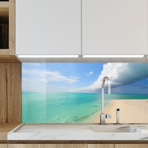 Dosseret de cuisine en verre trempé Tropical Beach : art vague océan