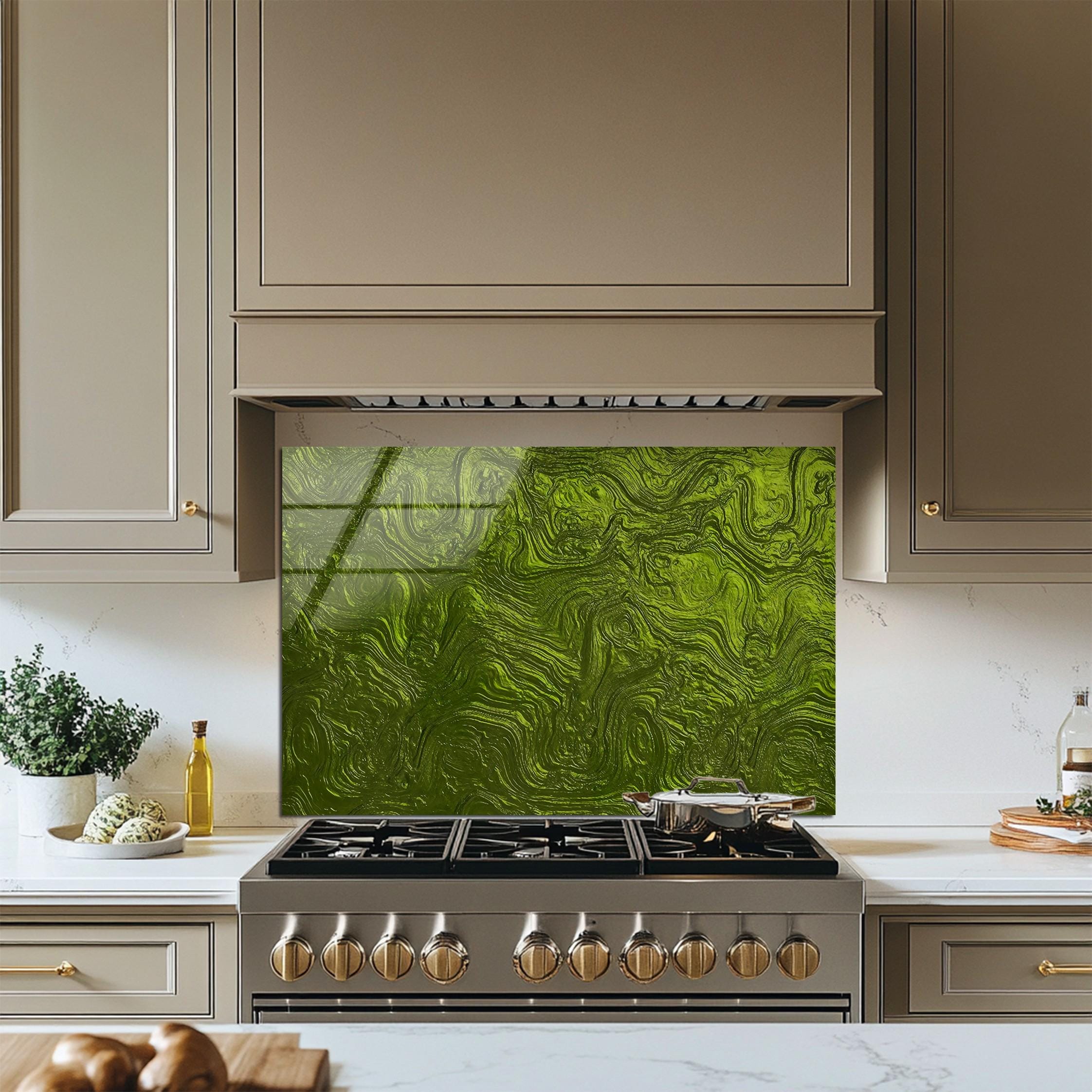 Green Abstract Marble Backsplash Glass Wall Art – Modern Emerald ...