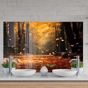 Tempered Glass Backsplash-Forest Backsplash Tiles-Stove Backsplash for Kitchen Splashback for Stove Back Cover-Autumn Nature Backsplash