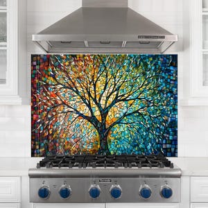 Tempered Glass Backsplash, Life of Tree Backsplash, Backsplash for Tree of life Splashback for Stove Back Cover, Backsplash Behind Stove