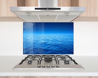 Blue Sea Tempered Glass Backsplash: Kitchen Stove Cover