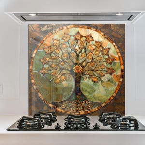 Tempered Glass Backsplash, Life of Tree Backsplash,  Tree of life Splashback Stove Back Cover, Backsplash Behind Stove