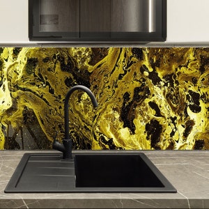 Glamorous Gold Tempered Glass Backsplash for Modern Kitchens