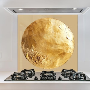 Tempered Glass Kitchen Backsplash, Golden Backsplash,  Gold Splashback Stove Back Cover, Gold Backsplash Behind Stove