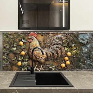 Rooster Kitchen Backsplash – Rustic Farmhouse Tempered Glass Kitchen Wall Panel