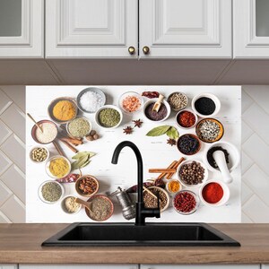 Tempered Glass Backsplash, Spices Backsplash, Stove Herbs Backsplash for Kitchen Splashback for Stove Back Cover, Backsplash Behind Stove