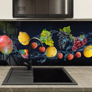 Tempered Glass Kitchen Backsplash, Fruits Backsplash, Stove Backsplash for Vegetable Splashback Stove Back Cover, Backsplash Behind Stove