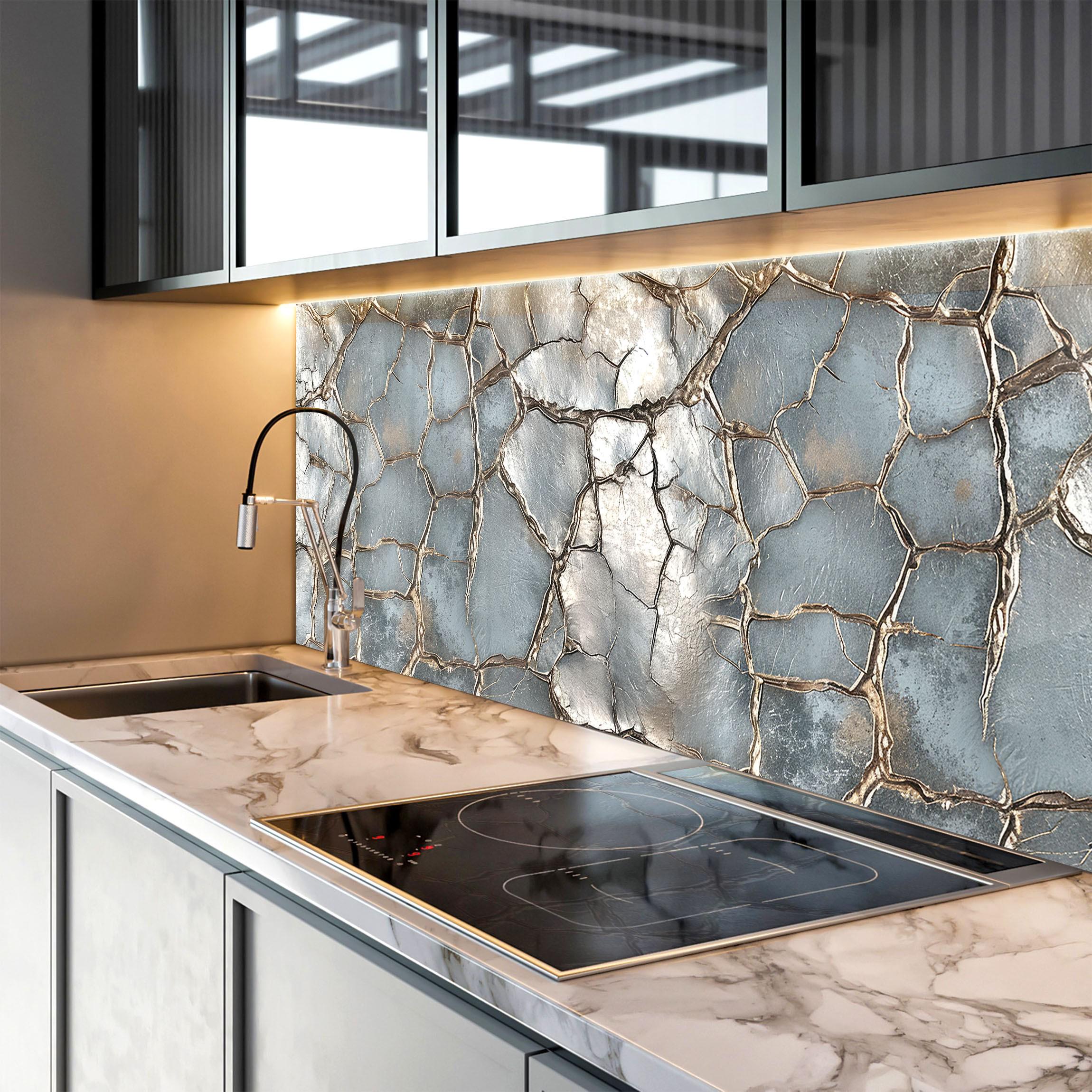 Silver Crackle Glass Backsplash Panel, Tempered Glass Kitchen ...