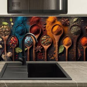 Tempered Glass Kitchen Backsplash, Spice Backsplash, Stove Backsplash for Spices Splashback for Stove Back Cover, Indian Herbs Backsplash