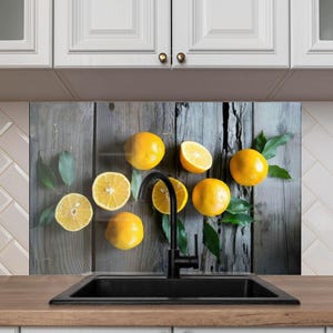 Tempered Glass Kitchen Backsplash, Lemons Backsplash, Stove Backsplash for Vegetable Splashback for Stove Back Cover, Fruits Backsplash