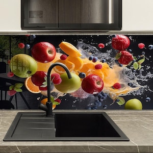 Colorful Fruits Tempered Glass Kitchen Backsplash for Vibrant Kitchen Style