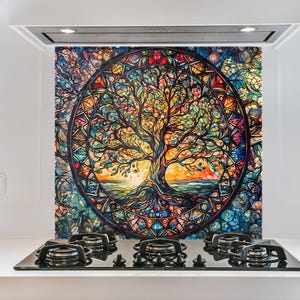 Backsplash de vidro temperado, Backsplash de árvore da vida, Backsplash para árvore da vida, Backsplash para fogão, Backsplash atrás do fogão