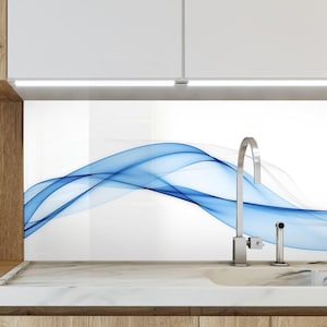 Tempered Glass Backsplash, Blue Wave Backsplash, Stove Backsplash for Kitchen Splashback for Stove Back Cover, Backsplash Behind Stove