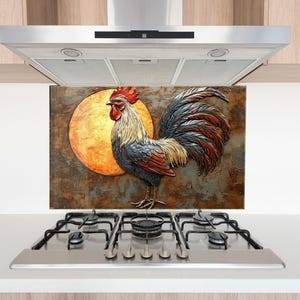 Rooster Kitchen Backsplash: Rustic Farmhouse Tempered Glass Stove Splash Guard