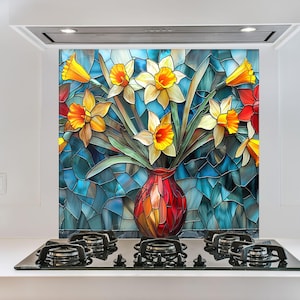 Botanical floral glass splashback for kitchen wall protection